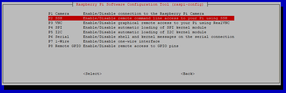 raspi-config: Aktivierung des SSH Server über P2 SSH
